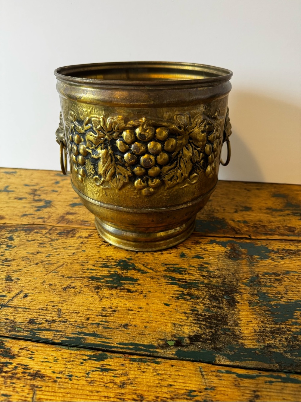 Decorative Grape Motif Brass Planter - Antique Gold Finish